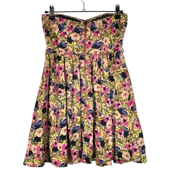 XOXO Pink Floral Corset Bust Strapless Fit & Flare Mini Dress 2 - Picture 2 of 4